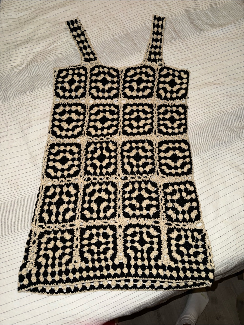 Vici Black and Cream Crochet Square Mini Skirt